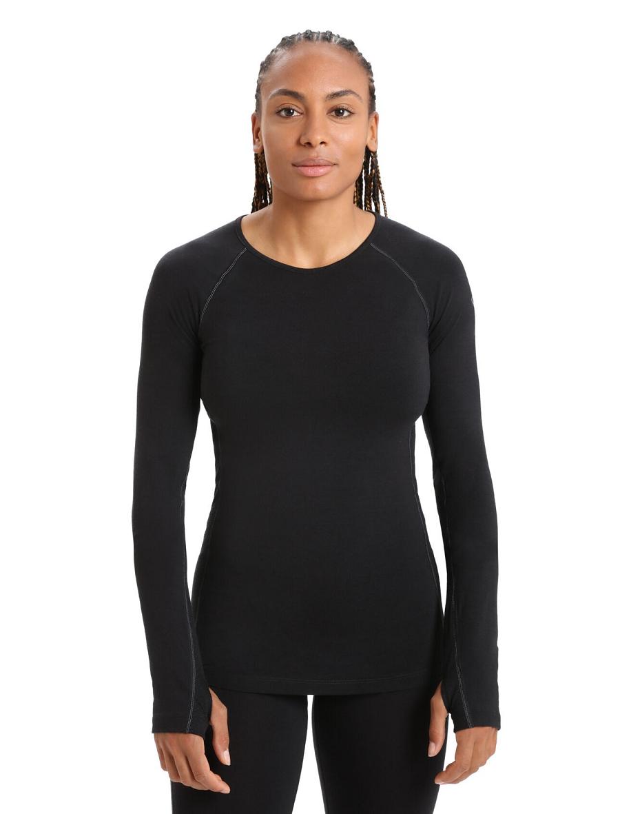 Icebreaker BodyfitZone™ Merino 200 Zone Thermal Long Sleeve Crewe Top Naisten Base Layers Mustat | FI 1859PJJQ